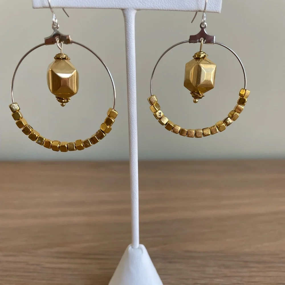 HAND CRAFTED EARRINGS Silver Hoops Goldtone Focals Gold Plated Cubes Statement